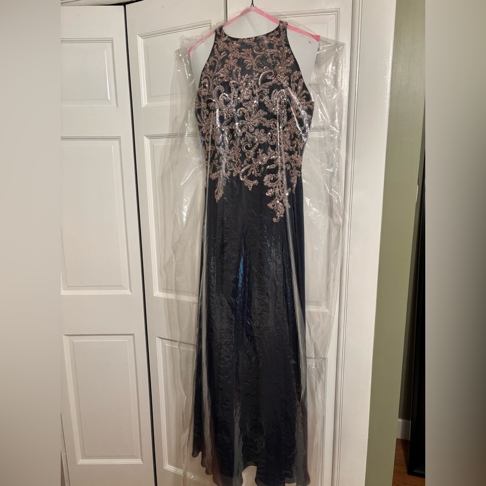 Betsy & Adam Navy and Gold Embellished Wedding Dress